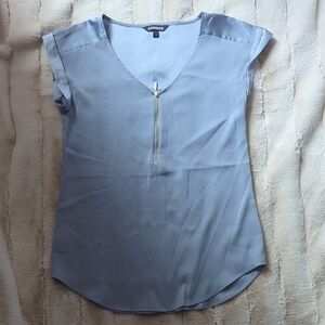 Express Women's Light Blue Blouse with Zipper Accent